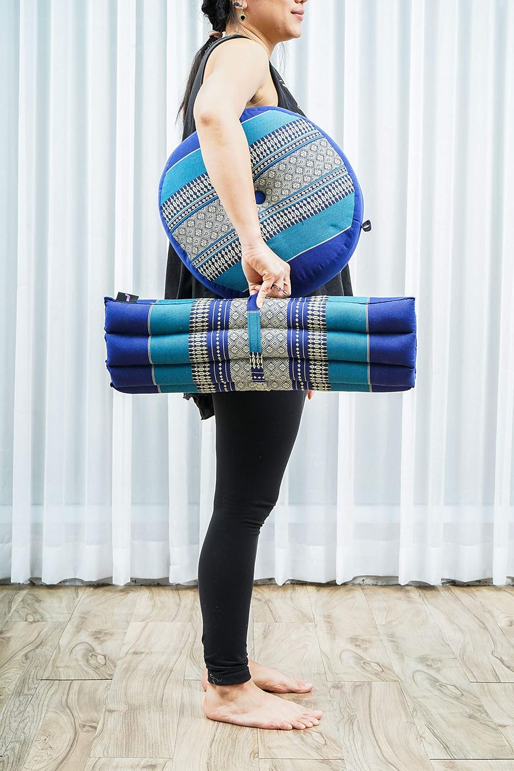 Leewadee Meditationsset Yogaset aus Meditationskissen Zafu und Kleiner rollbarer Sitzmatte Zabuton Ö