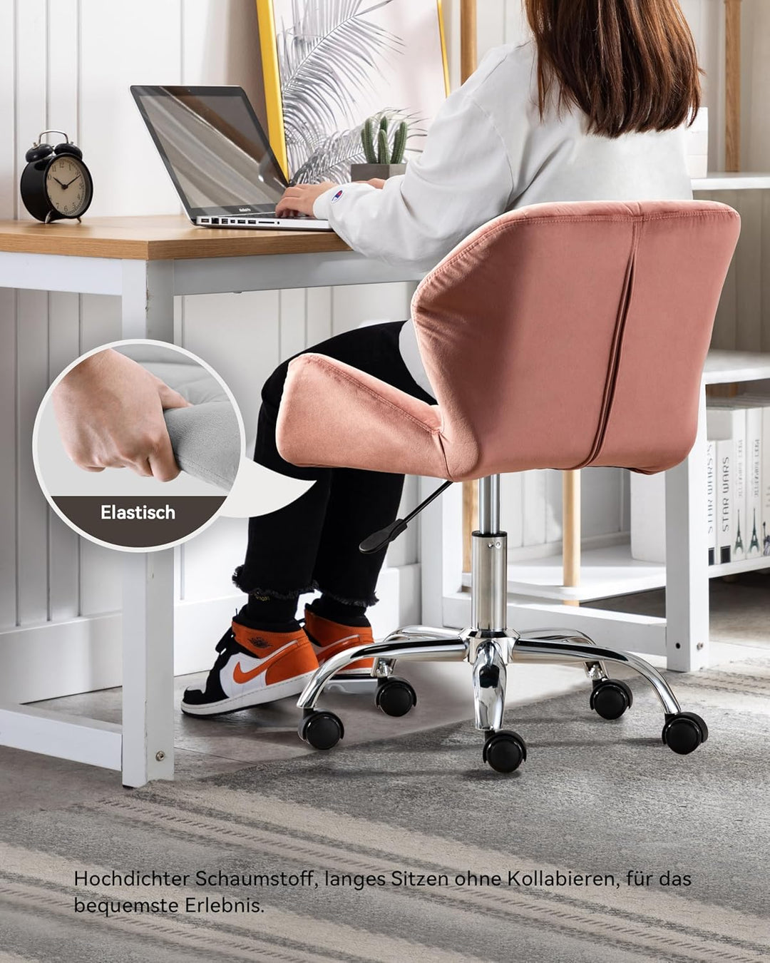HNNHOME Eris Schreibtischstuhl, moderner, gepolsterter Samt, Drehstuhl, aus Stoff, höhenverstellbar