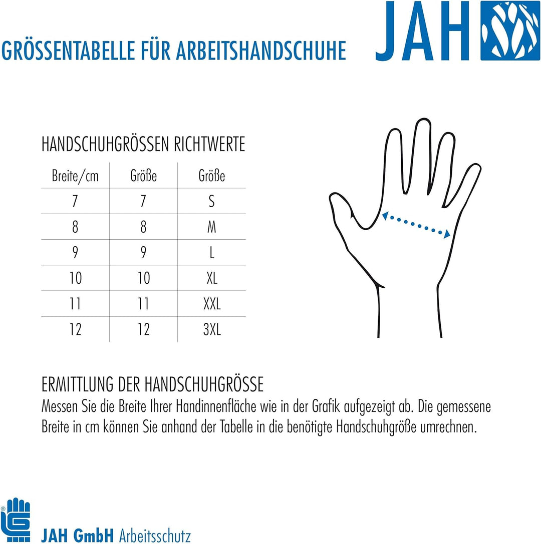 Jah 713 Textilhandschuh 10 Paar dünn Klettverschluss schwarz/blau Gr. 11, 11