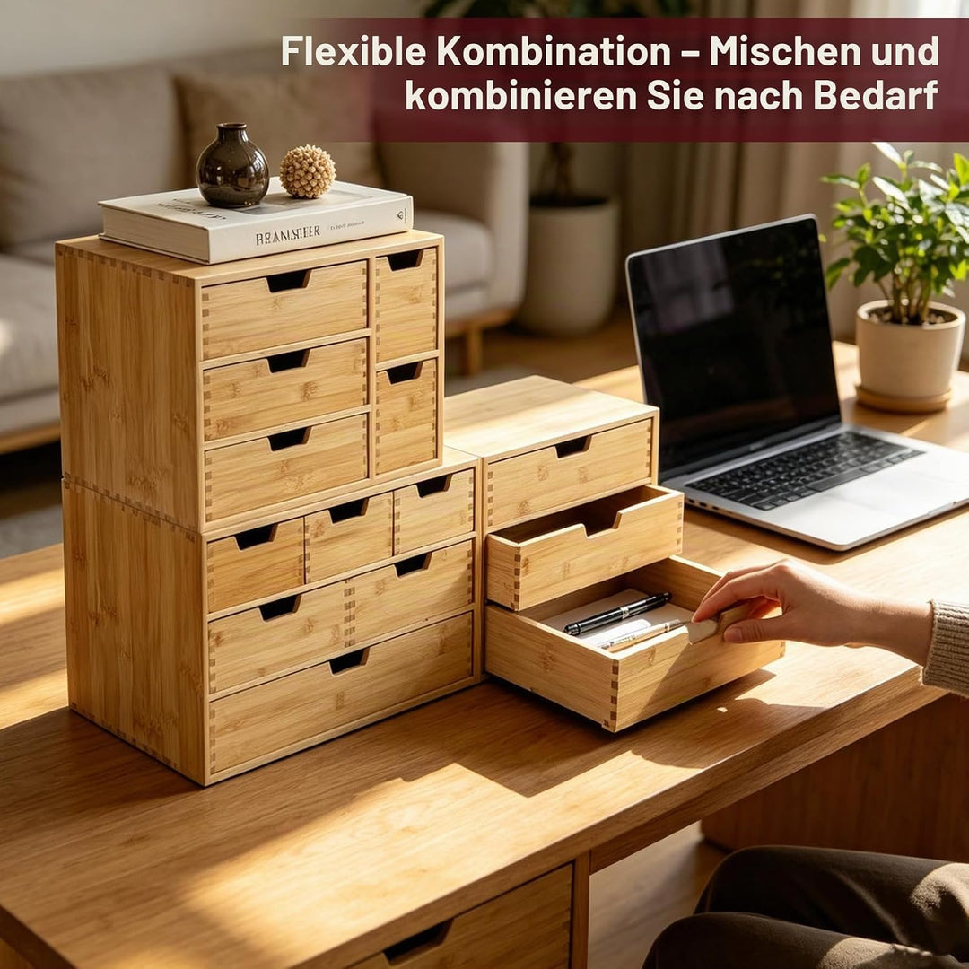 EFUTURETIME Schubladenbox Holz 42 × 20 × 28,5cm Bambus mit 6 Schubladen, 6 Schubladen