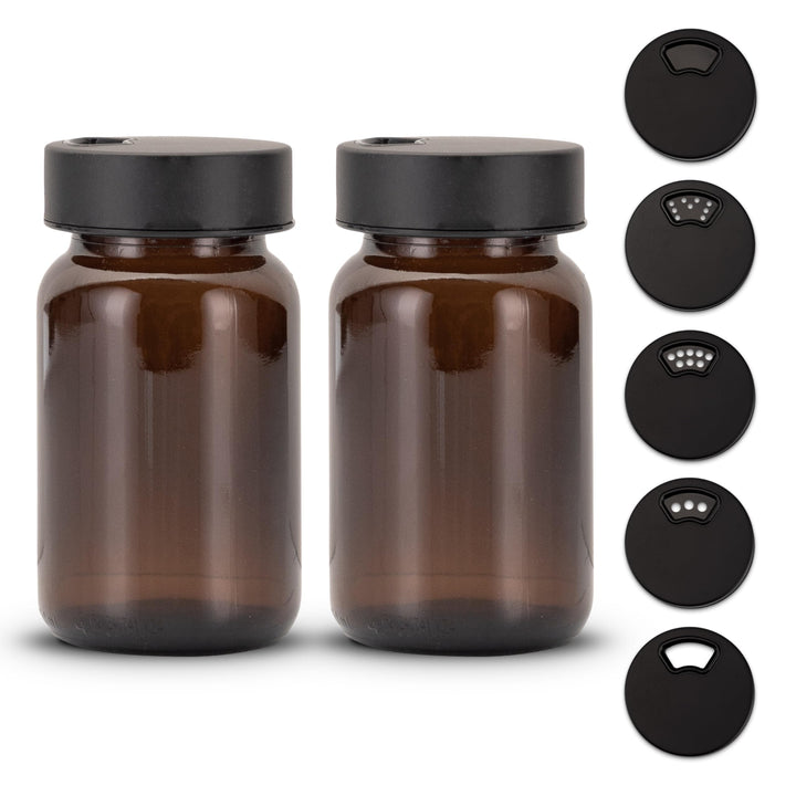 2 Stück Gewürzgläser – Premium Gewürzglas aus Braunglas | Gewürzstreuer Set | Gewürzdosen mit Deckel