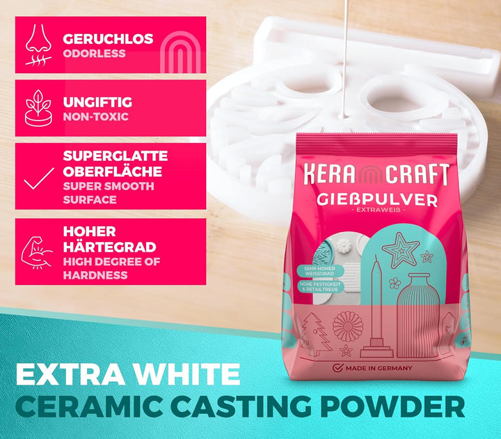 KERACRAFT Giesspulver weiss 4,5kg mit 1.000ml Silikonbecher zum Giessen - Reliefgiesspulver weiss fü