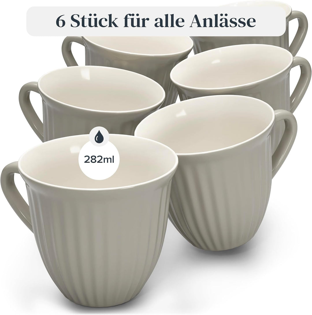 Steingut Kaffeetassen 6 Personen Hygge TESTSIEGER, Traumhaftes Skandinavisches Steingut Tassen Set,