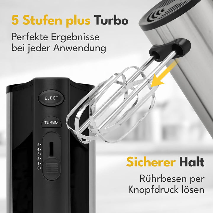 LEBENLANG 400W Handmixer Handrührgerät - 5 Stufen & Turbo Inkl. Standhalterung I Hand Mixer Handrühr