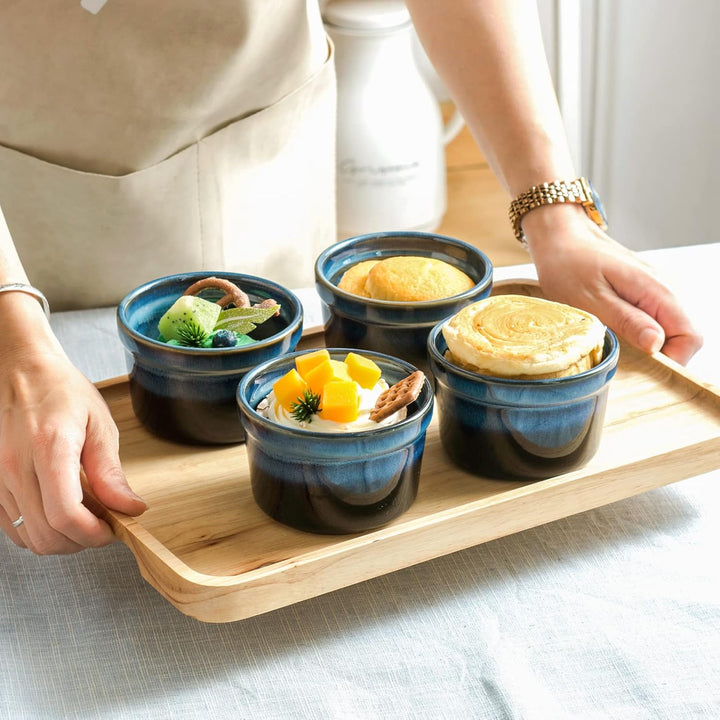 4 Stück Soufflé Förmchen, 240mL Creme Brulee Schälchen, Pastetenform, Kleine Auflaufformen, Mini Auf