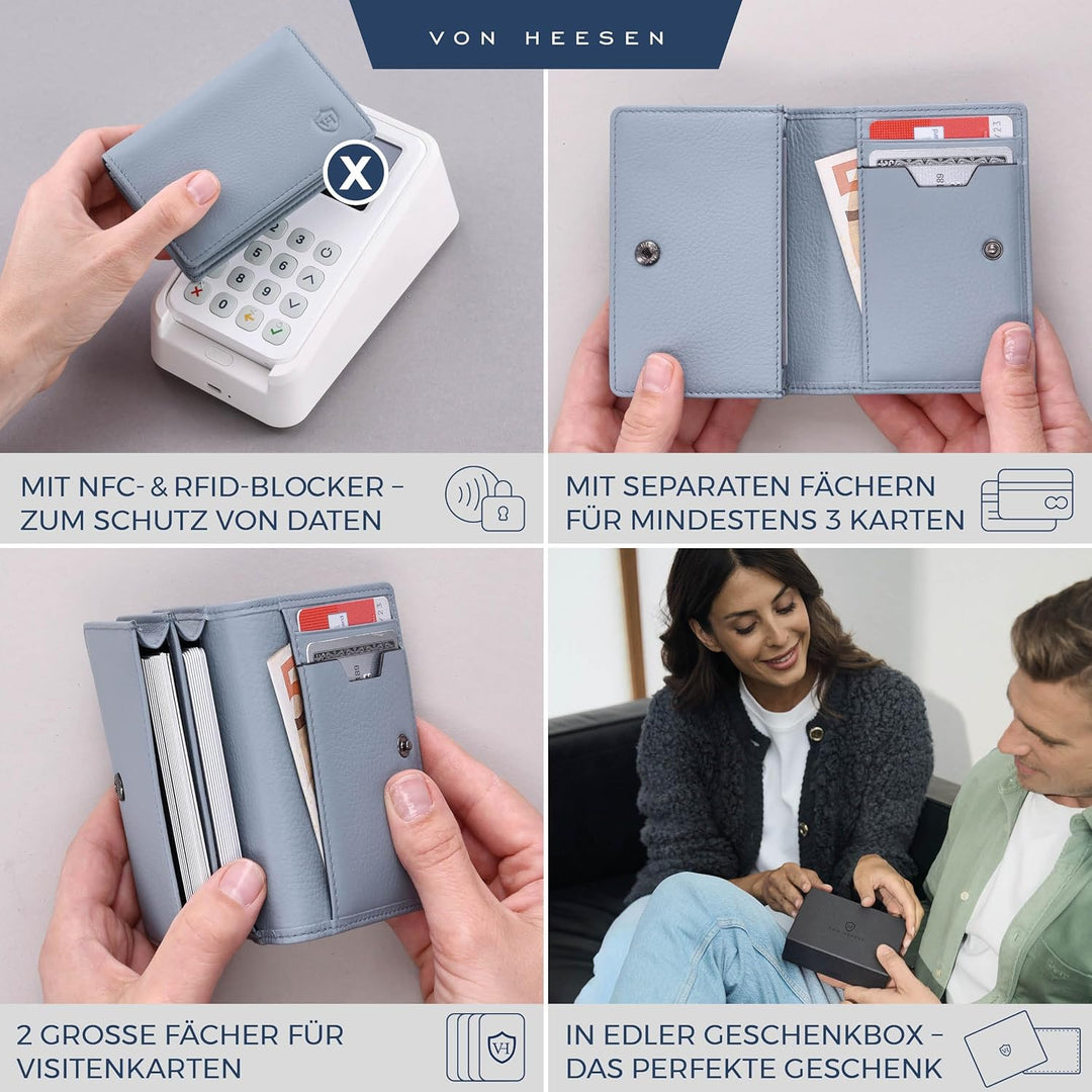 VON HEESEN® Visitenkartenetui Leder mit RFID-Schutz - Platz für 50 Visitenkarten - 6 Fächer - Visite