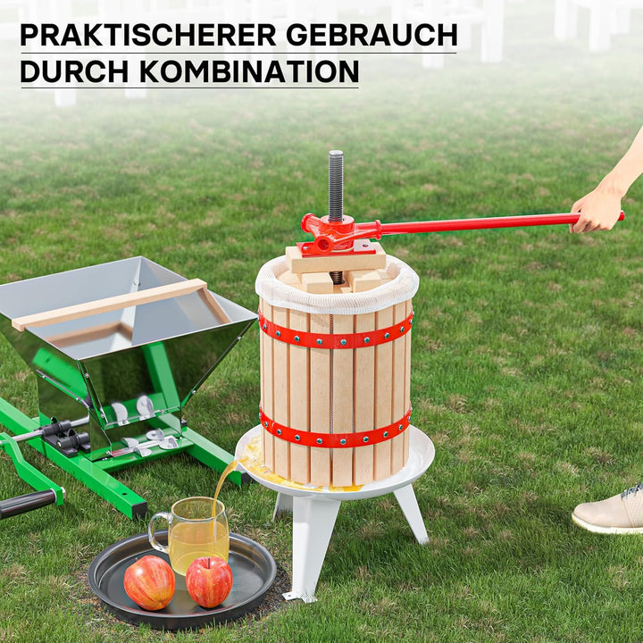 Wiltec Obstpresse 18l inkl Presstuch und Obstmühle 7l zur Maischeherstellung