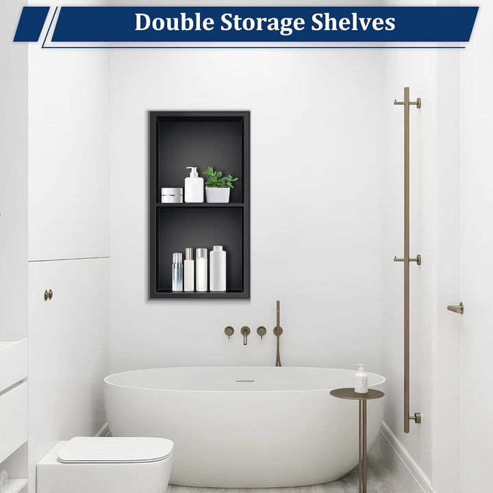 FTL Wandnische Dusche 30 x 61 x 10cm,Duschnische aus 304 Edelstahl,Schwarz Eingebettet Wandnische,Ke