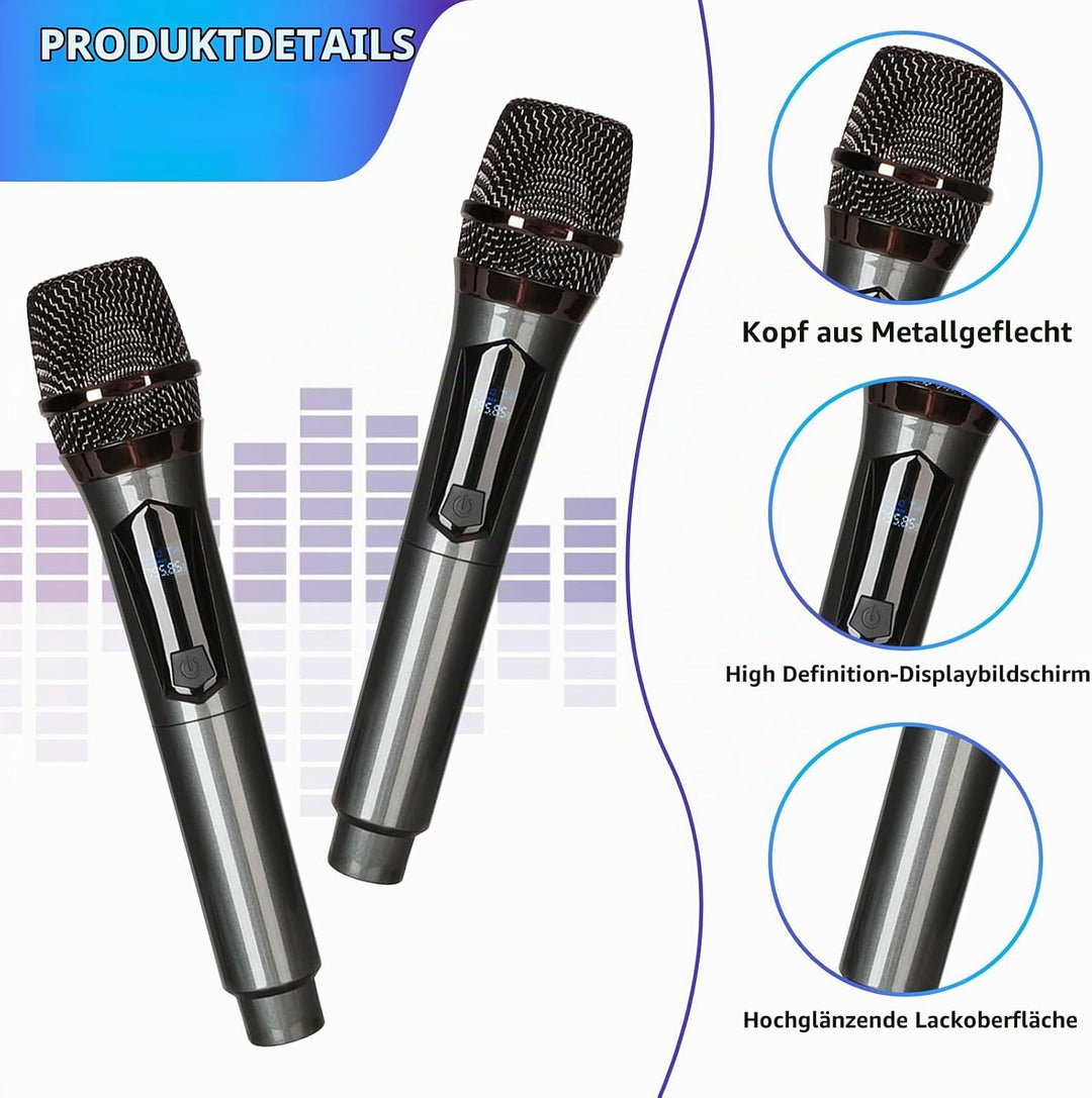 Mikrofon Kabellos,2 Stück Kabelloses Mikrofon Mit Wiederaufladbarem Empfänger,Wireless Microphone Se