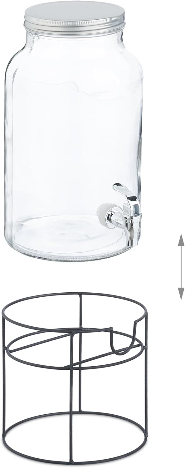 Relaxdays Getränkespender mit Ständer, Zapfhahn & Deckel, 6 Liter, Glas, Wasserspender, Limonadenspe
