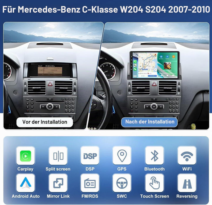 CAMECHO 8 Core 4G+64G Android 13 Autoradio für Mercedes-Benz C-Class W204 S204 2007-2010 mit Navi Wi