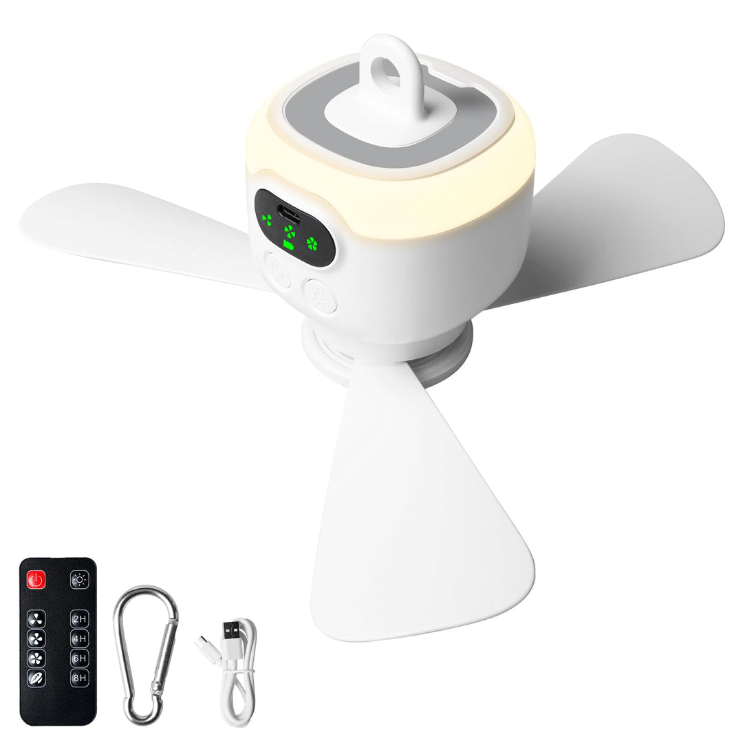 Camping Ventilator mit Licht, USB Campingventilator mit Fernbedienung, Aufladbar 8000mAh, Tragbarer