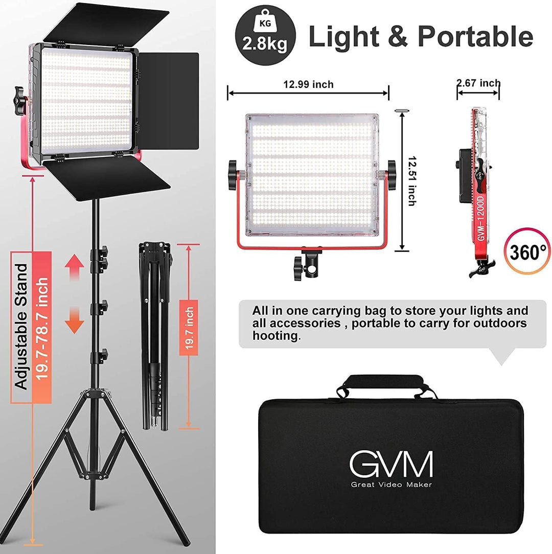 GVM 1200D RGB Videoleuchte Softbox, APP-Steuerung 3200K–5600K LED Videobeleuchtung, 360° Vollfarb LE