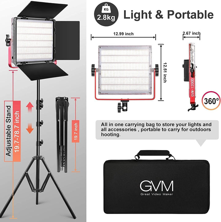 GVM 1200D RGB Videoleuchte Softbox, APP-Steuerung 3200K–5600K LED Videobeleuchtung, 360° Vollfarb LE