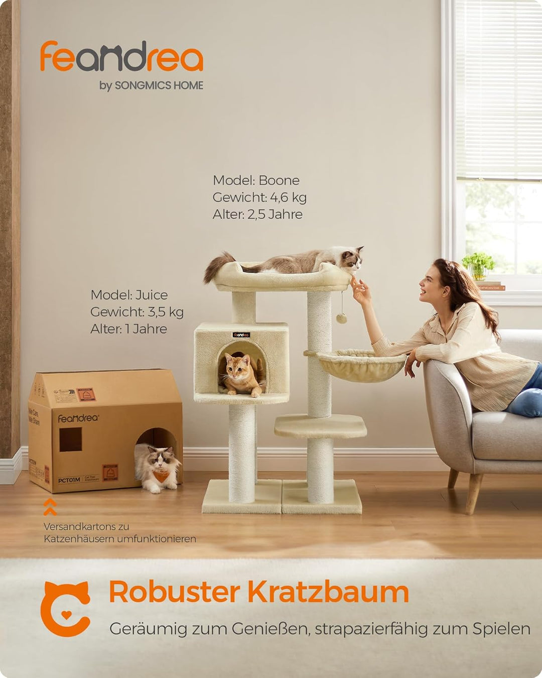Feandrea Kratzbaum für grosse Katzen, XXL, hochbelastbar, Katzenturm mit 6 extra dicken Kratzsäulen,