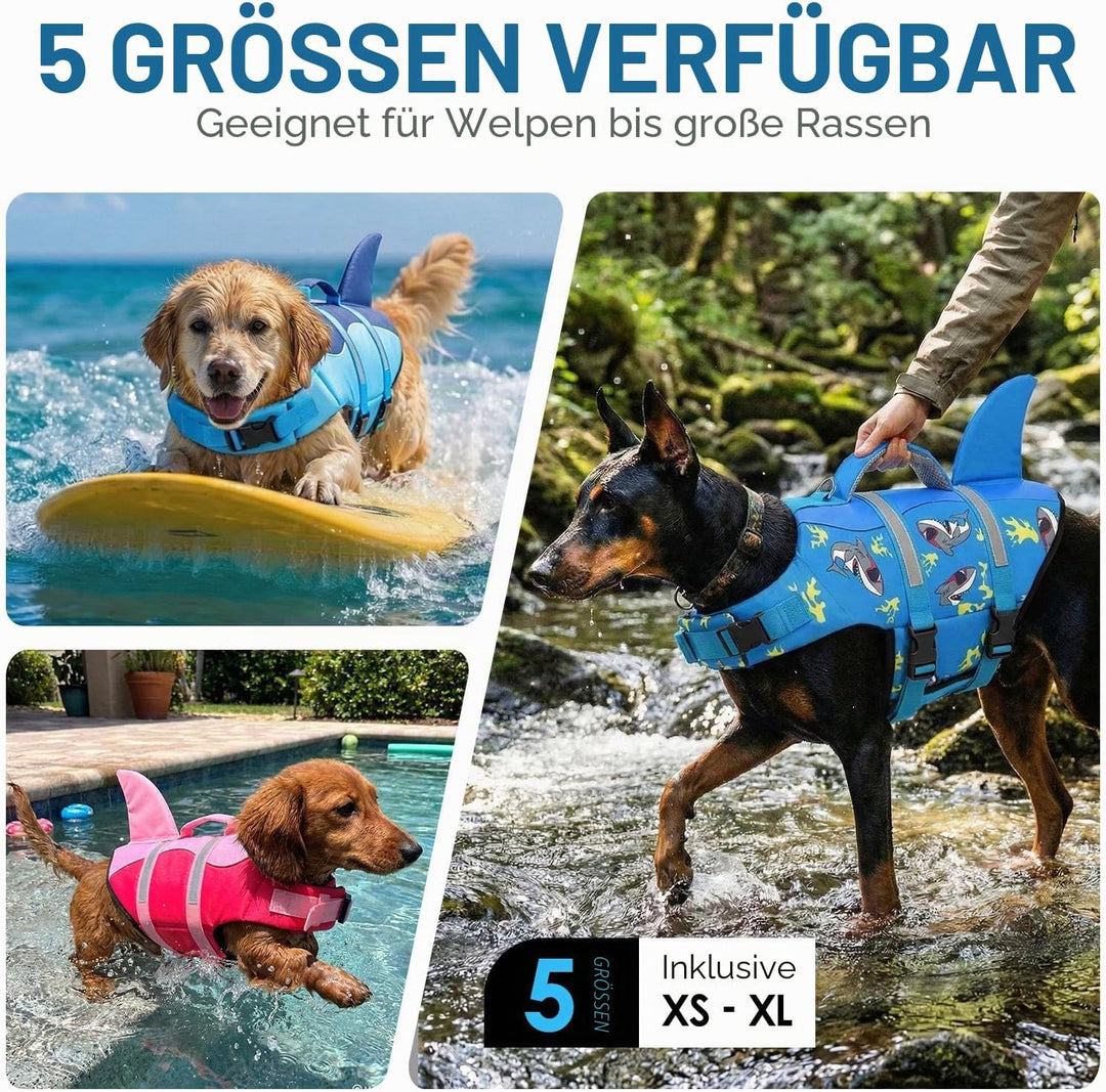 AOFITEE Schwimmweste Hund XS, Verstellbar Hundeschwimmweste Hai, Hoher Auftrieb Klein Hunde Schwimmw