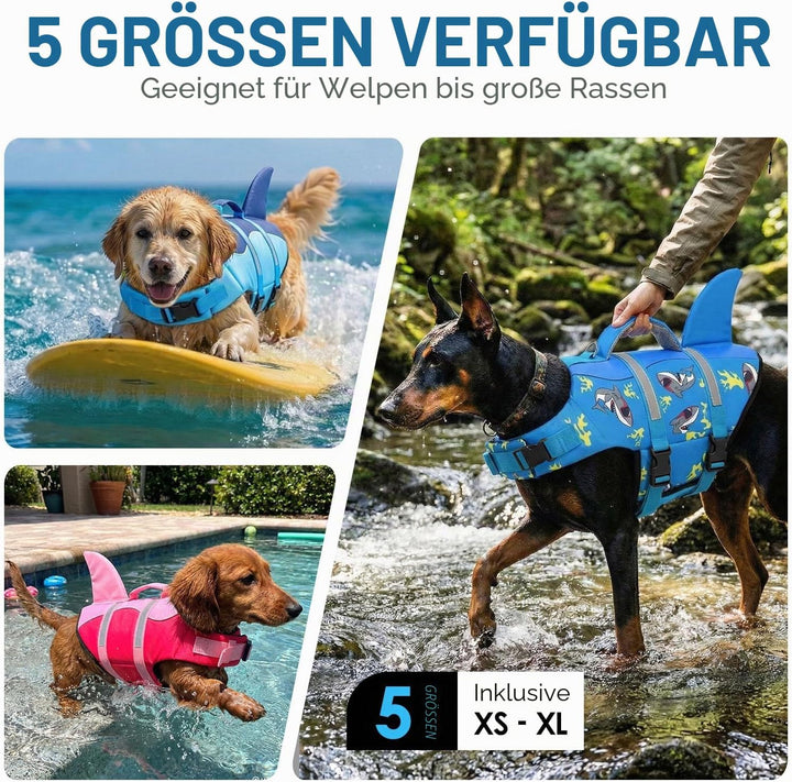 AOFITEE Schwimmweste Hund Mittel, Hoher Auftrieb Hundeschwimmweste Hai, Verstellbar &amp; Ripstop Rettun