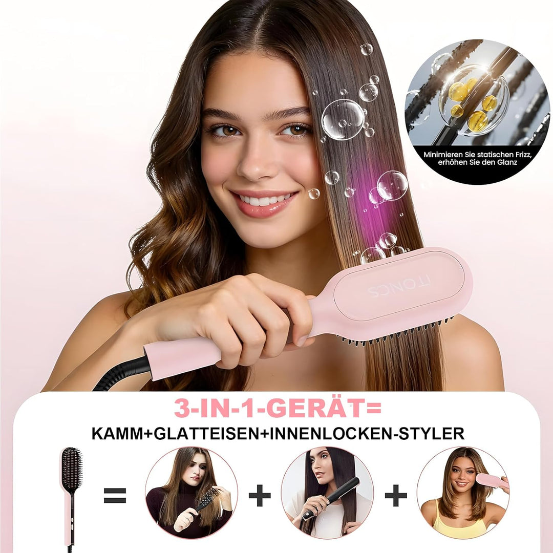 Glättbürste Ionen Haarglätter Bürste, iToncs Haarglättungsbürste 2 in 1, Anti-Verbrühungs & Speicher
