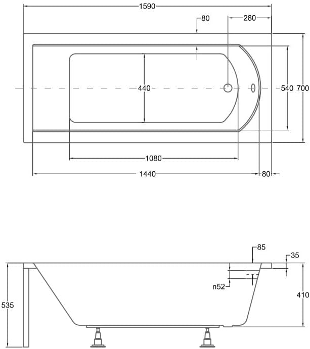 BADLAND Badewanne Original Weiss Acryl Wanne Rechteck SHEA 160x70 KOMPLETTSET SET + Füssen und Exklu