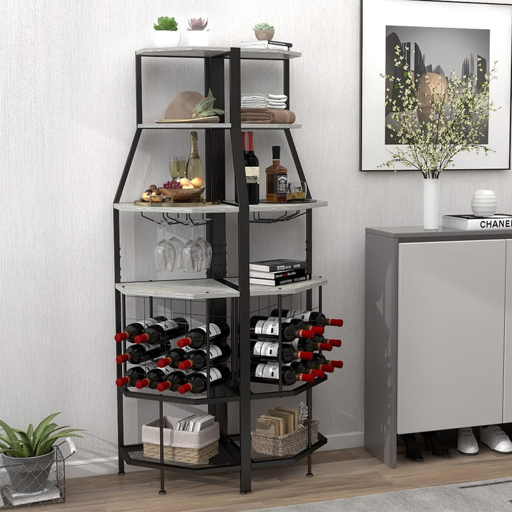 VEDECASA Eck-Weinregal Bodenstehend 5-stöckiges Eck-Barregal mit Glashalter and Weinaufbewahrung ind