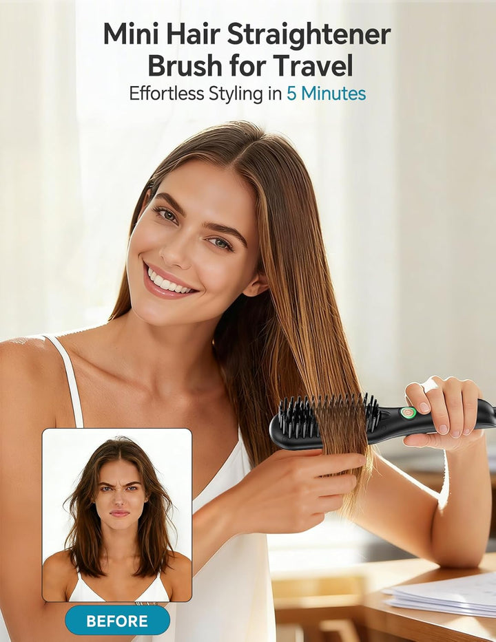 LANDOT Mini Glättbürste Haarglätter Bürste: Kleines Glätteisen & Haarbürste für Kurze Mittleres Haar