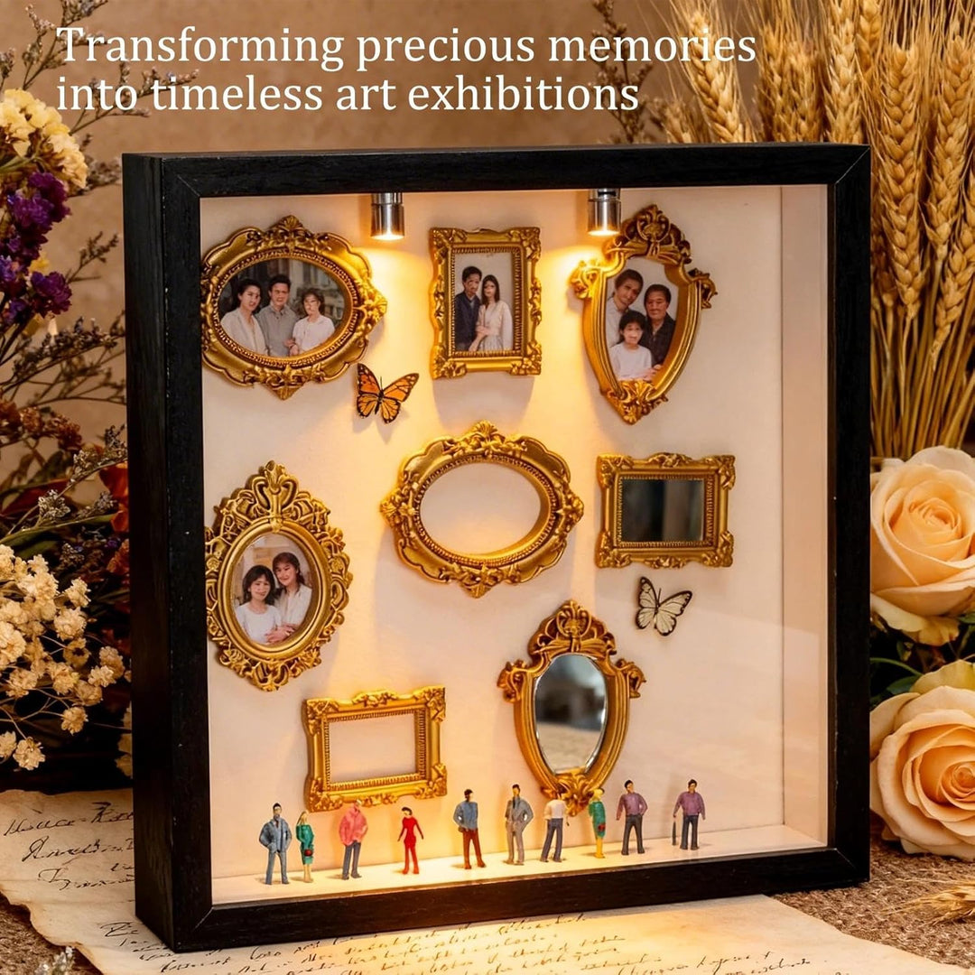 DIY Mini Museum Silhouette Box Foto Erinnerungsanzeige Set mit 8 Mini Goldene Rahmen 10 Mini Mensche