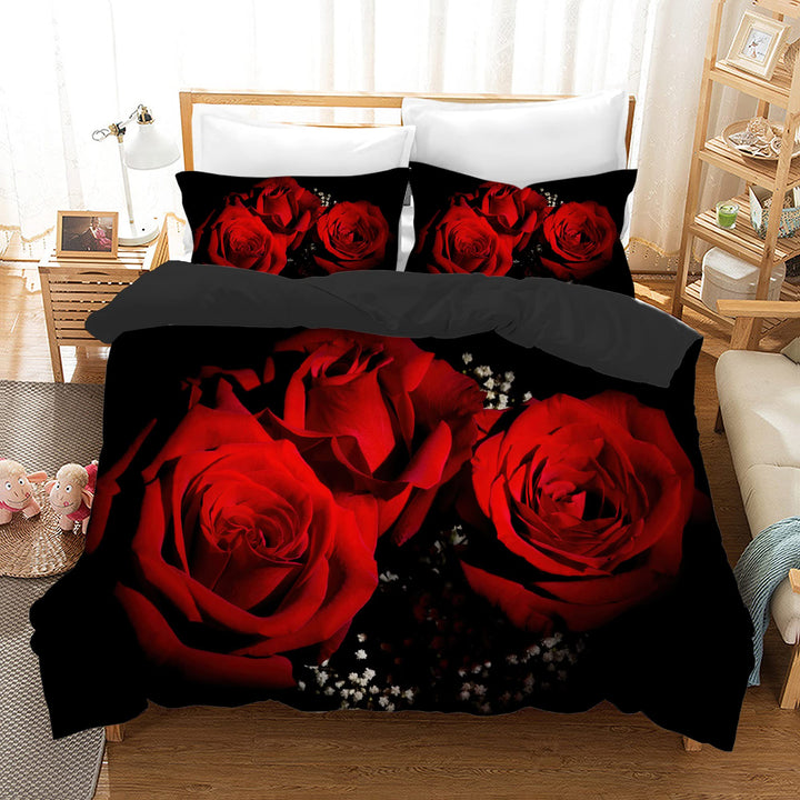 HZVRTN Bettwäsche 3D Rot Rose Bettbezug Set mit Reissverschluss und 2 Kissenbezug, Mikrofaser Kreati