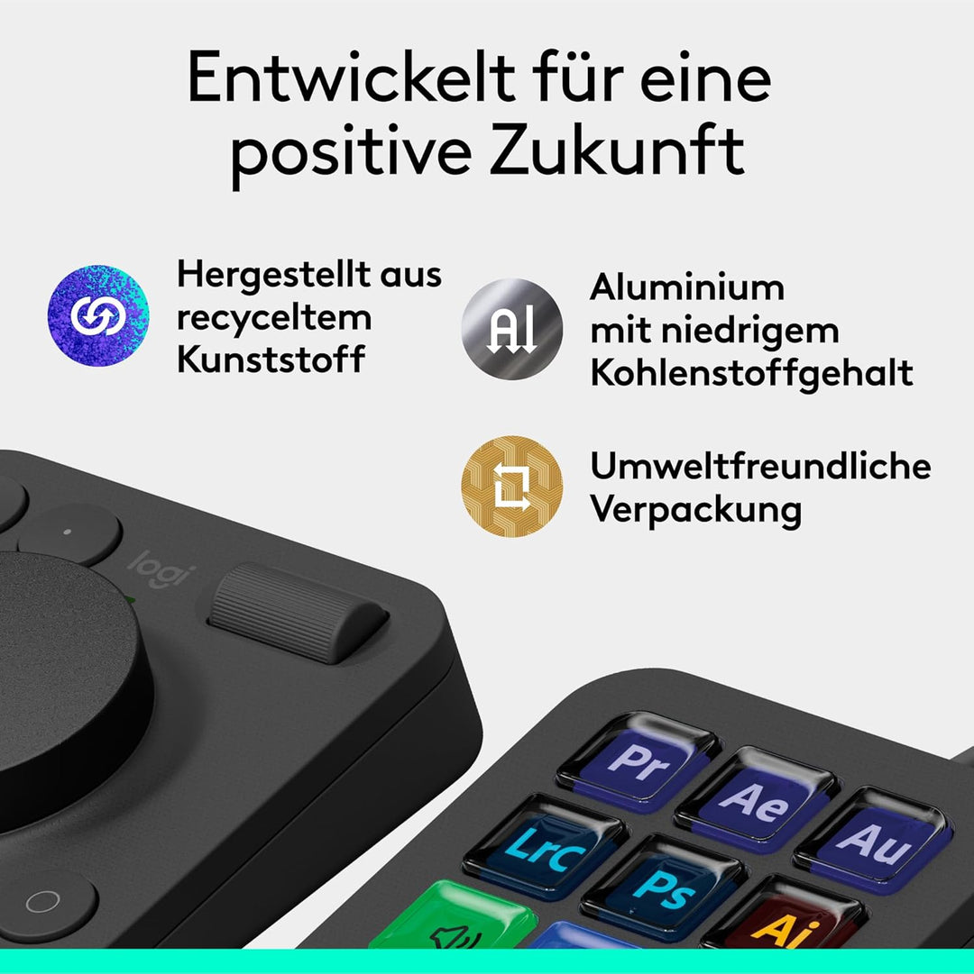 Logitech MX Creative Console, Programmierbares Tastenfeld mit 9 anpassbaren LCD-Tasten und Regler fü