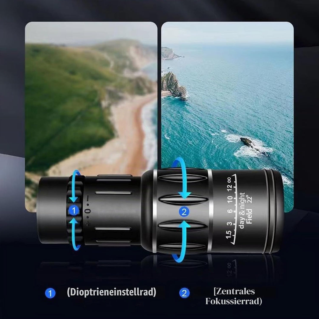 16X52 Monokular Teleskop, Monokulares Teleskop, Wasserdichtes Bak4 Prisma Dual Fokus Fernrohr Kompak
