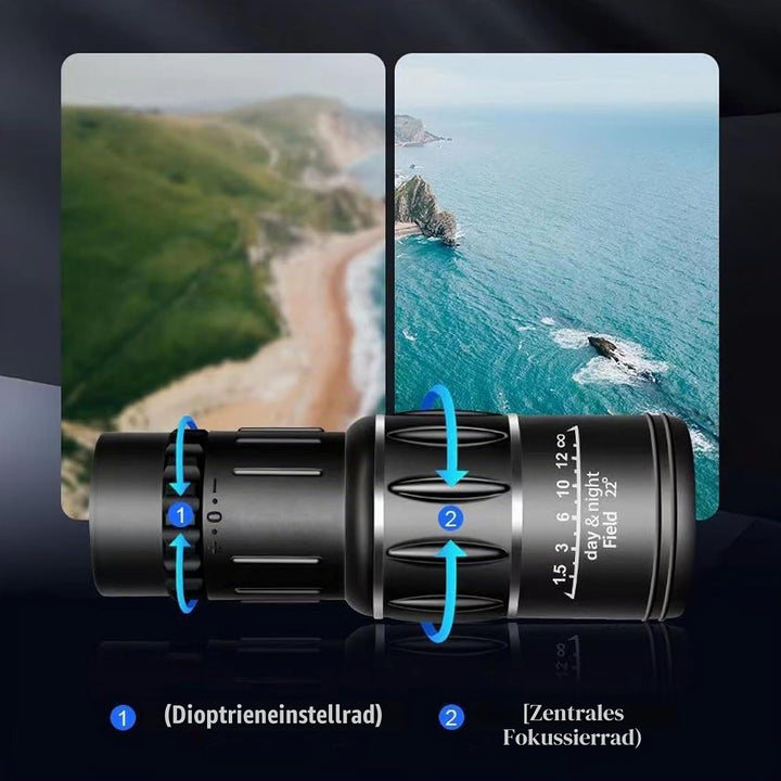 16X52 Monokular Teleskop, Monokulares Teleskop, Wasserdichtes Bak4 Prisma Dual Fokus Fernrohr Kompak