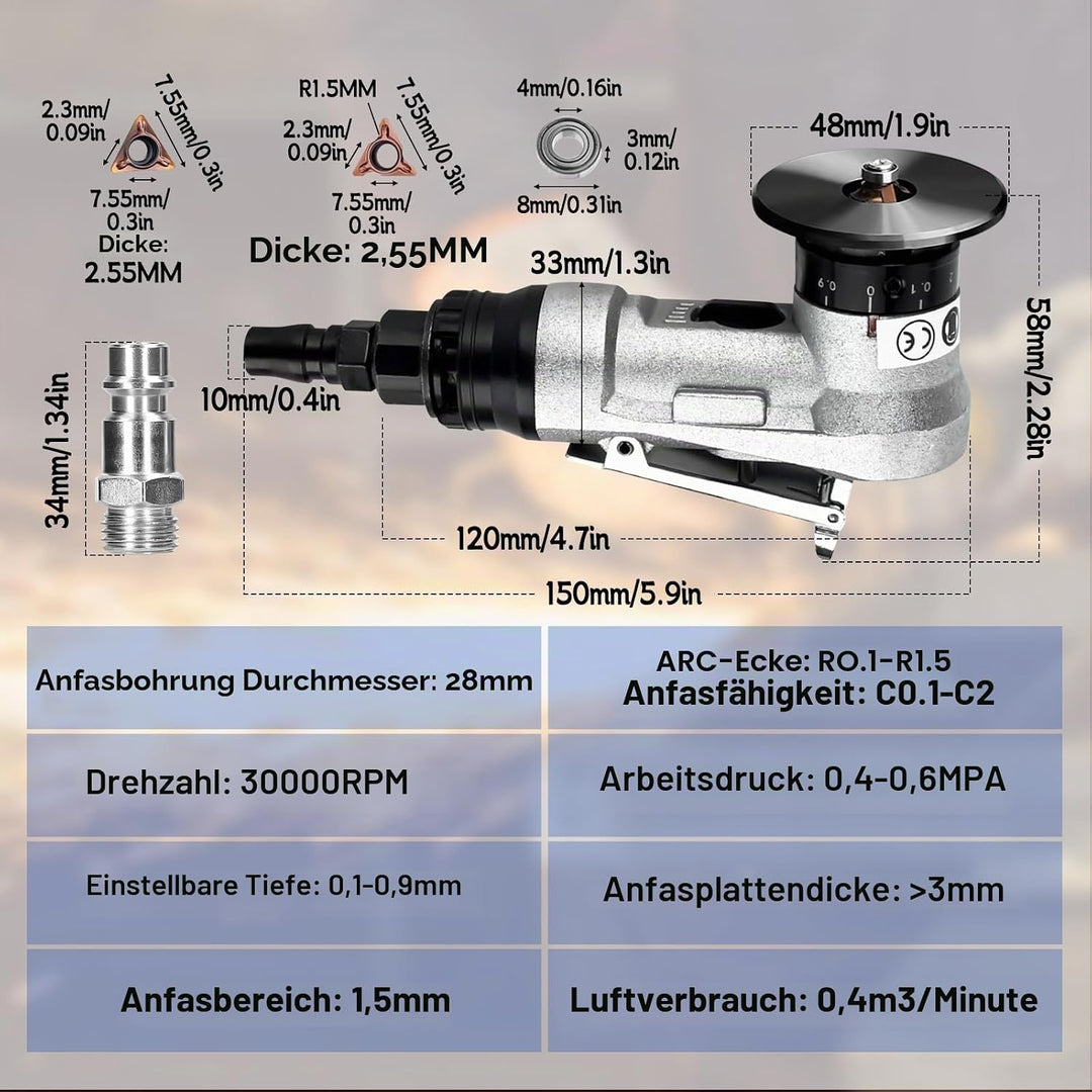 Mini-Pneumatik-Anfasmaschine, handgeführte Anfasmaschine, pneumatisches Anfaswerkzeug 45 Grad zum Be