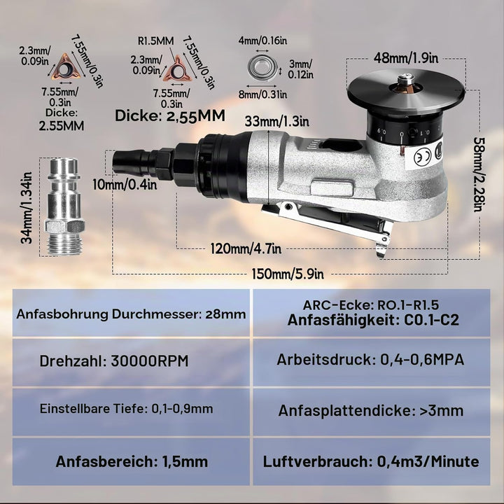 Mini-Pneumatik-Anfasmaschine, handgeführte Anfasmaschine, pneumatisches Anfaswerkzeug 45 Grad zum Be