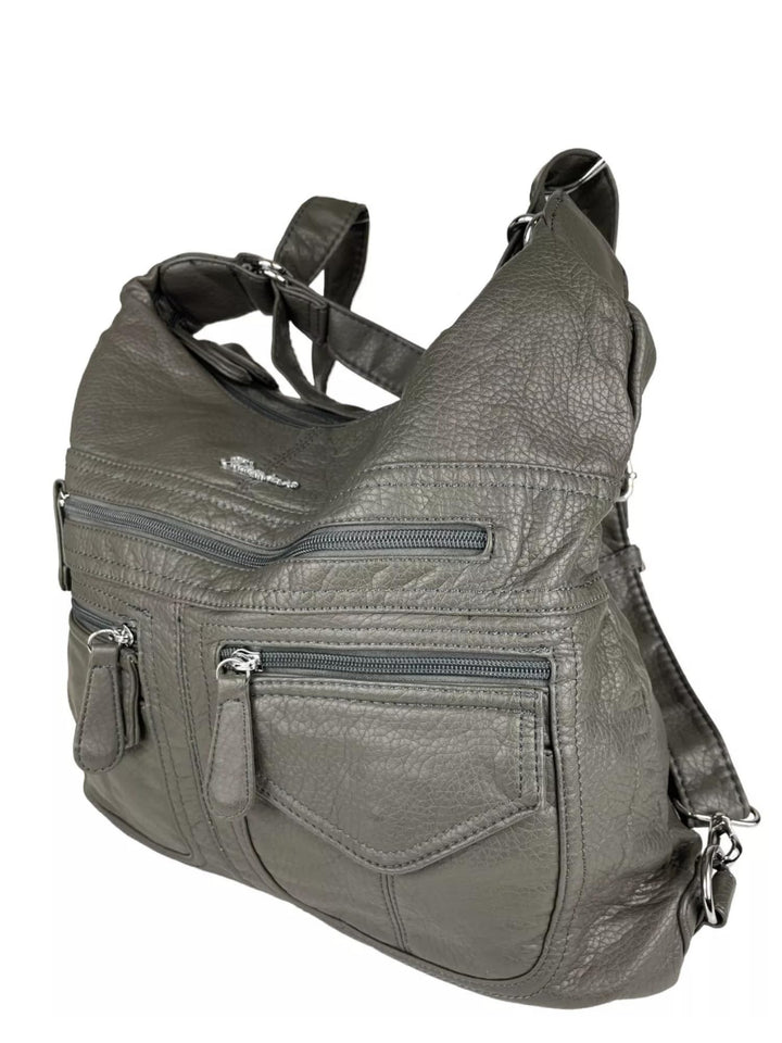 Rucksacktasche I 2in1 Damen Rucksack und Handtasche in Einem I Schultertasche einfarbig uni und bati