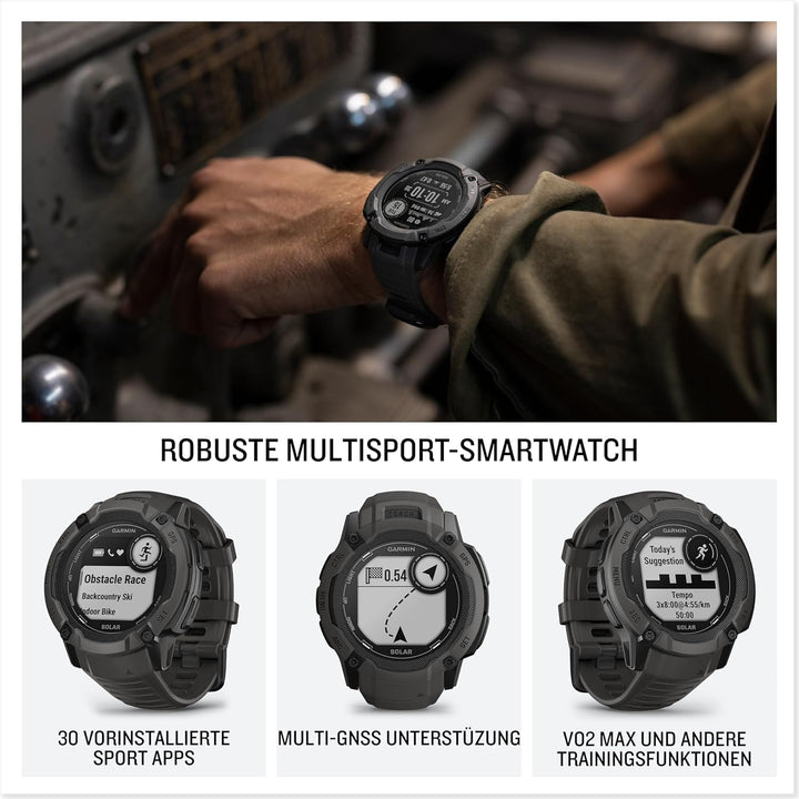 Garmin Instinct 2X Solar – GPS-Smartwatch mit unendlicher Akkulaufzeit im Smartwatch-Modus, über 40