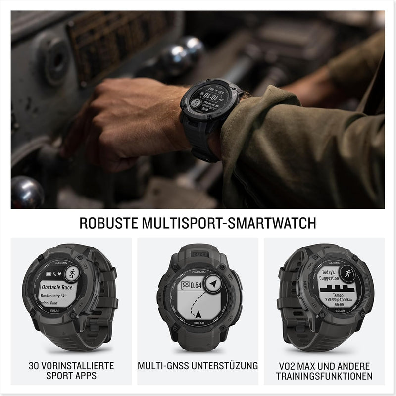 Garmin Instinct 2X Solar – GPS-Smartwatch mit unendlicher Akkulaufzeit im Smartwatch-Modus, über 40