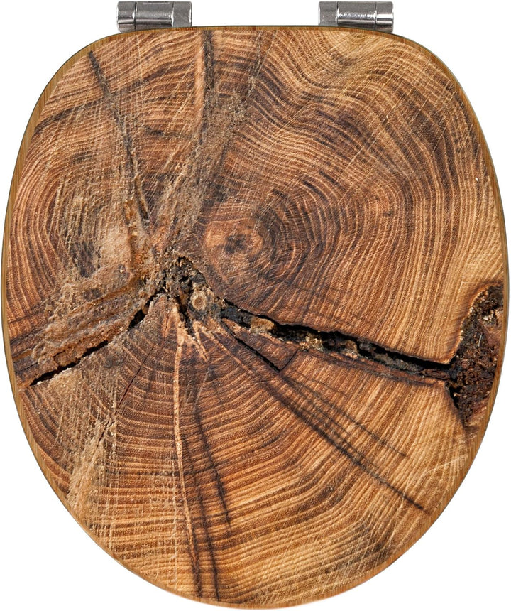 banjado® Design WC Sitz Bambus Absenkautomatik mit Motiv Jahresringe/Toilettendeckel mit Absenkautom