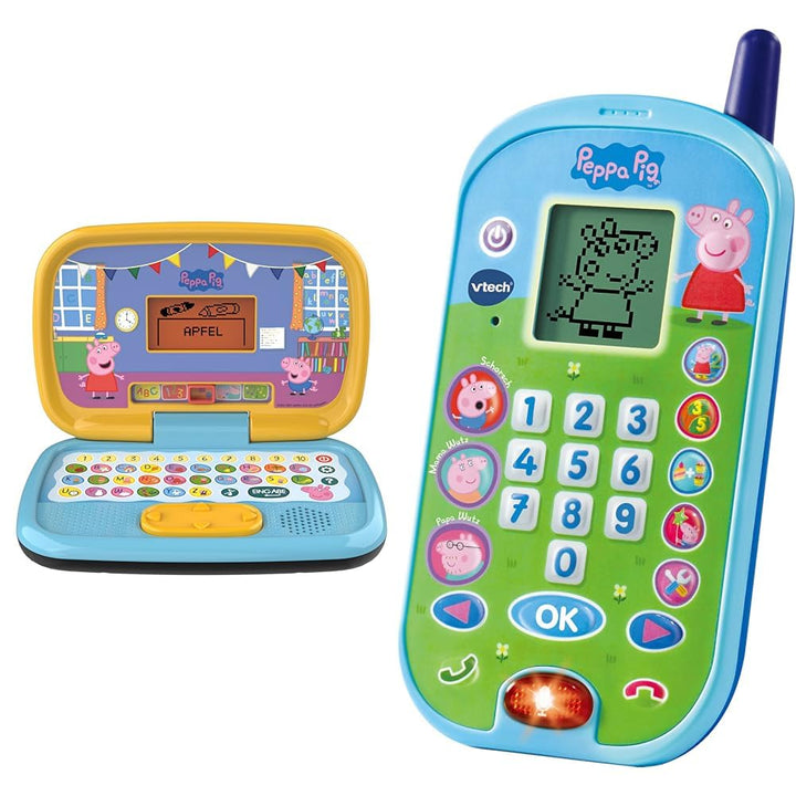 VTech Peppas Lernlaptop – Lerncomputer mit ABC-Tastatur & Peppas Lerntelefon – Mit den Originalstimm
