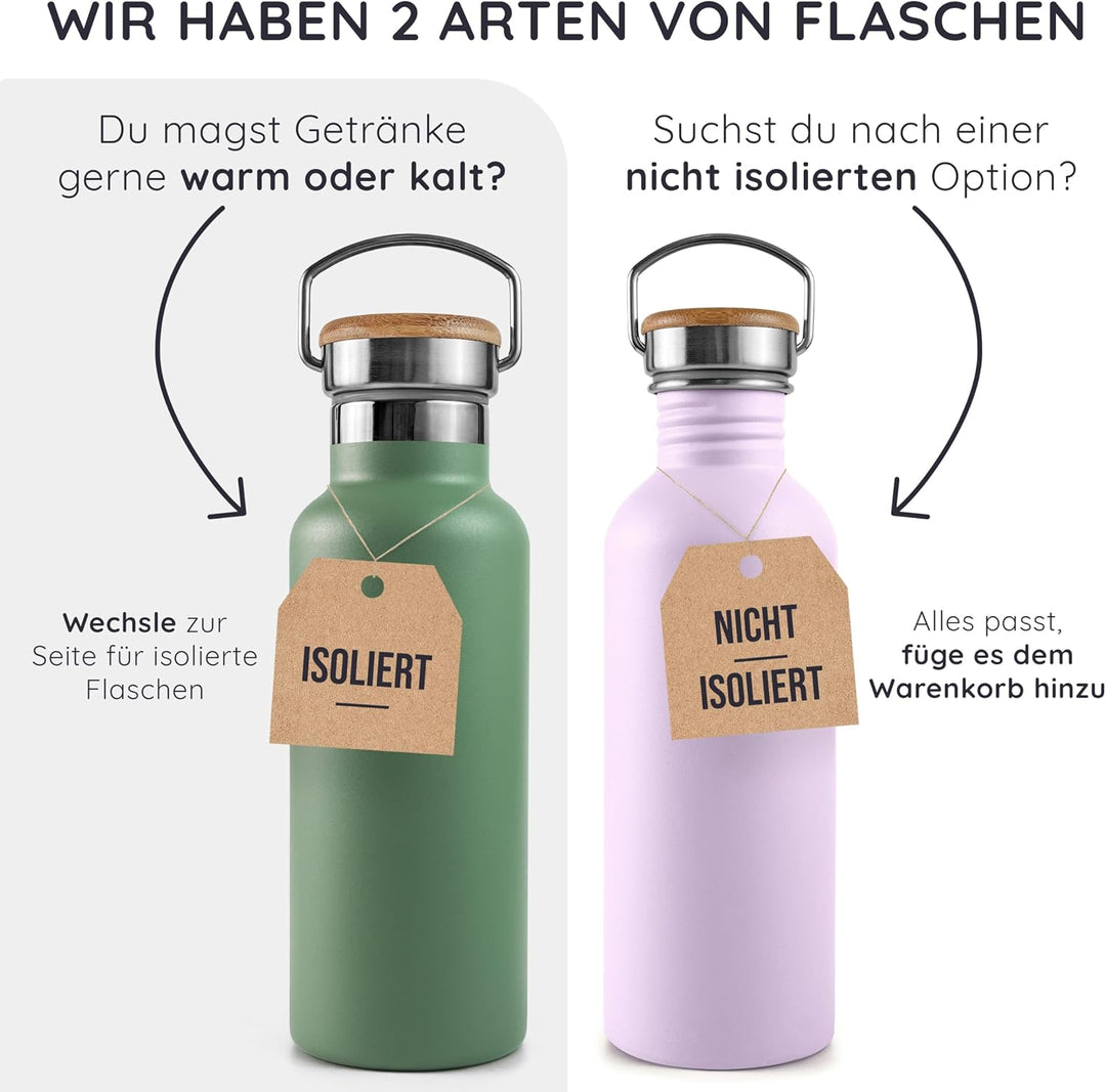 Bambaw Trinkflasche Edelstahl 500ml, Nicht-isolierte Trinkflasche Weiss, Fahrrad Trinkflasche Edelst