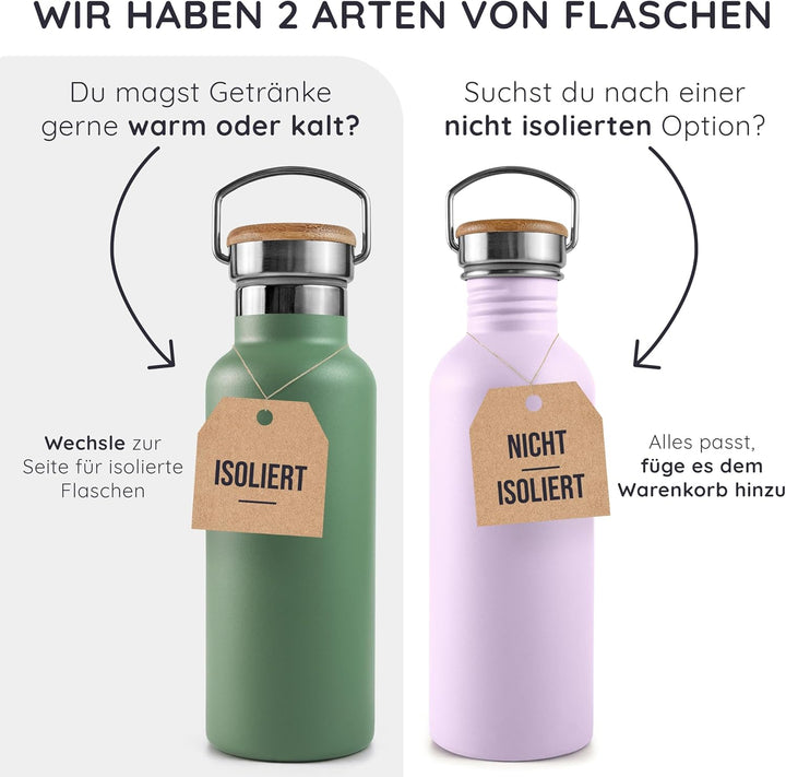 Bambaw Trinkflasche Edelstahl 500ml, Nicht-isolierte Trinkflasche Weiss, Fahrrad Trinkflasche Edelst
