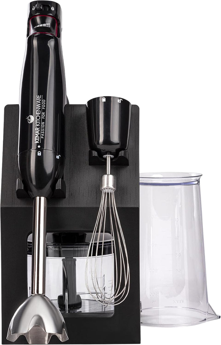 KeMar Stabmixer (1.000 Watt, Schwarz) Titan Klinge & Aufbewahrungsständer, Handstabmixer, Pürierstab