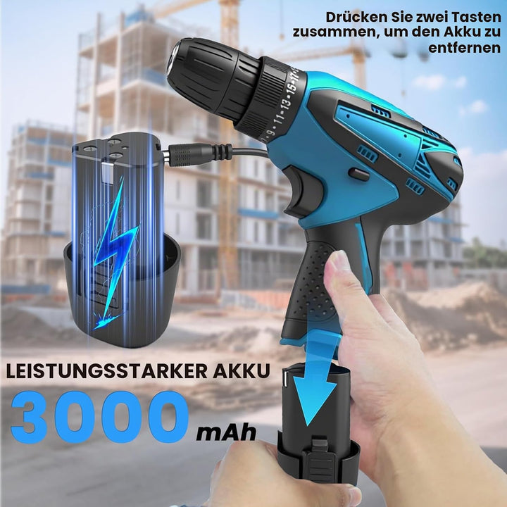 Akkuschrauber, 12V Akku Bohrschrauber Set, 25+1 Akkubohrer 25Nm Drehmoment Max, 23tlg Zubehör und Tr