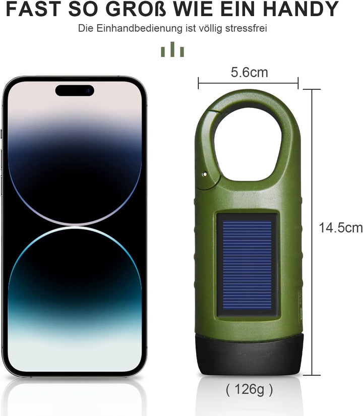 LED Taschenlampe USB Aufladbar, LED Taschenlampe für Aufladen Telefon, Kurbeltaschenlampe, Solar Tas