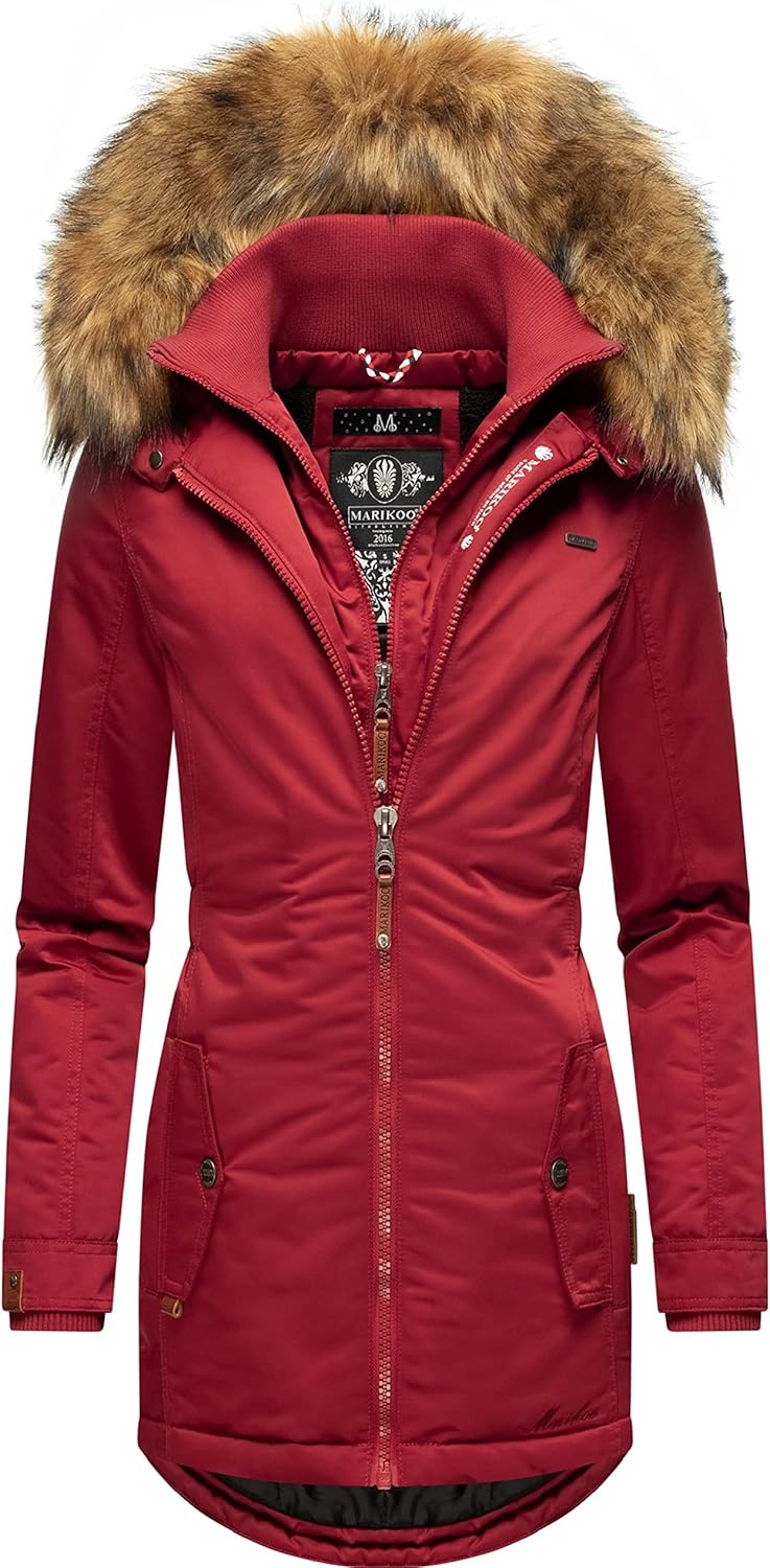 MARIKOO Damen Warmer Winterparka mit Kapuze Sanakoo XS-XXL S Blood Red, S Blood Red