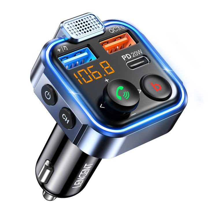 LENCENT FM Transmitter Bluetooth V5.3 Auto Radio Deep Bass Musik Adapter Freisprecheinrichtung Auto