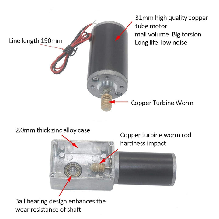 12V 130RPM DC Schneckengetriebemotor 22kg.cm 31mm Hohe Torsion Selbsthemmende Motor Reversed Mini Tu