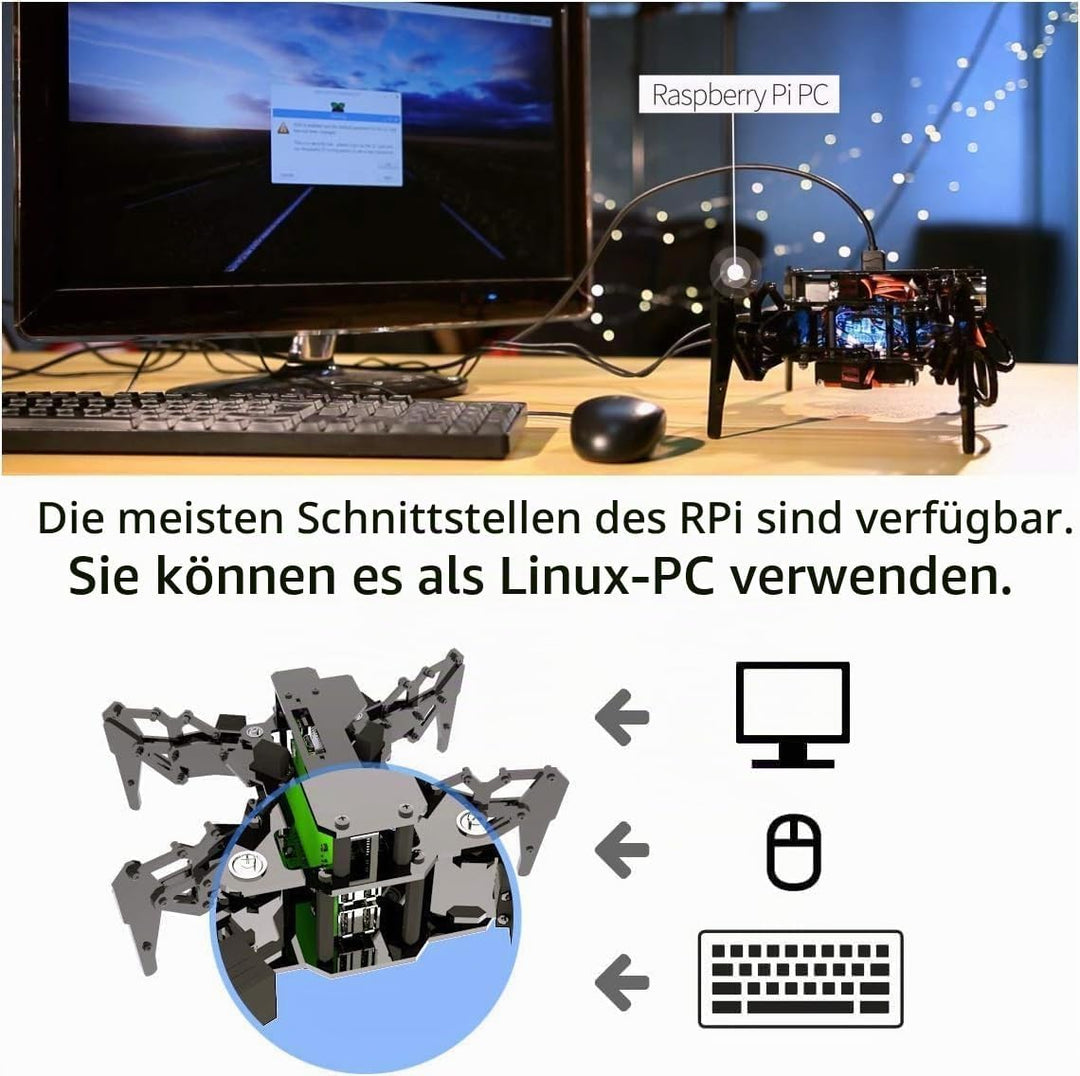 Adeept Spider Robot Quadruped Robot Kit für Raspberry Pi 4/3 Modell B+/B STEM-Kriechroboter OpenCV T