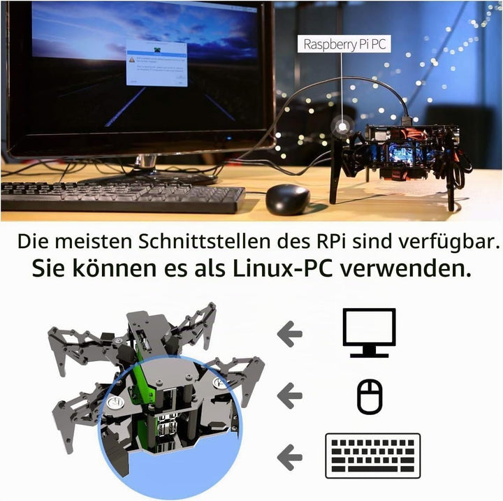 Adeept Spider Robot Quadruped Robot Kit für Raspberry Pi 4/3 Modell B+/B STEM-Kriechroboter OpenCV T