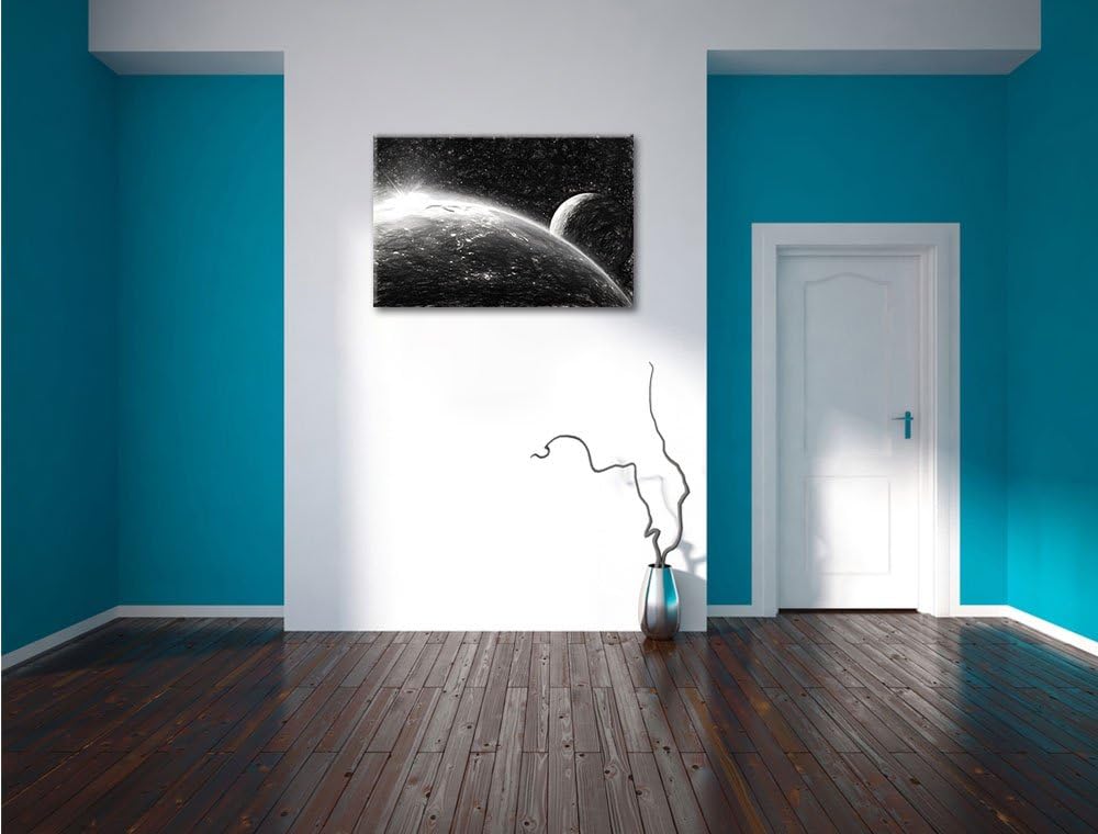 Pixxprint Die Erde und Ihr Mond aus dem All Kohle Zeichnung Effekt, Format: 100x70 auf Leinwand, XXL
