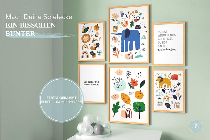 Papierschmiede® Bilder Kinderzimmer Kids Mood Poster Set Bunte Tierwelt, Gerahmte Bilder fürs Kinder