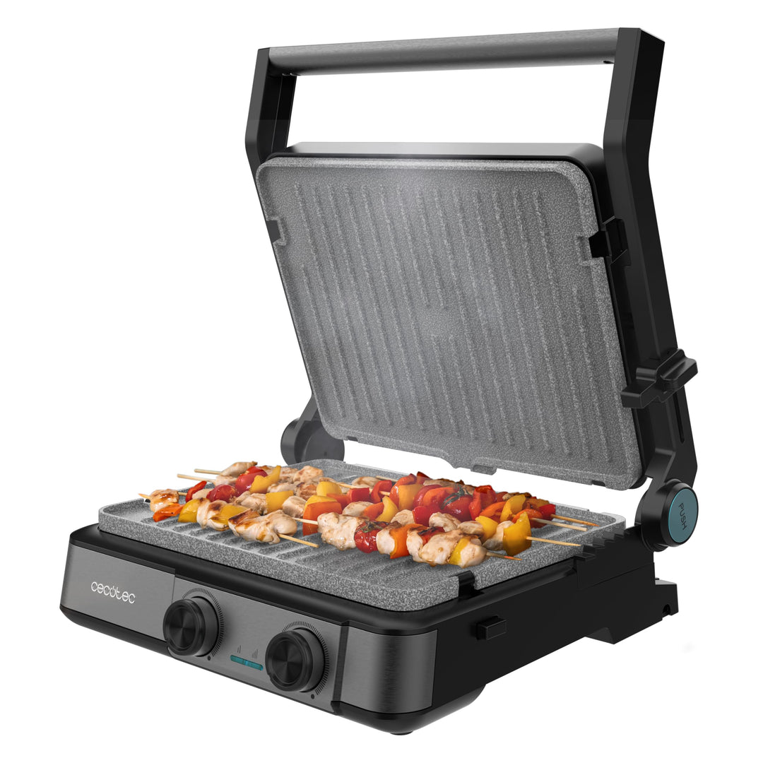 Cecotec Rock'nGrill 2200 Dual-Elektrogrill mit Grill, 2200 W, Öffnung 180°, Dual Temp, RockStone, An